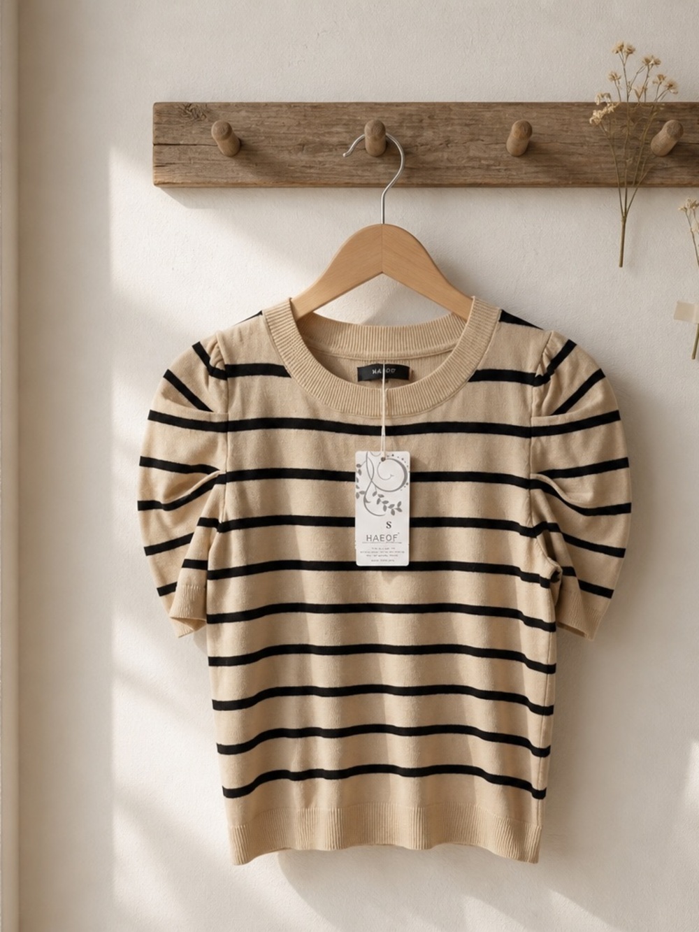 Harof brand   Beige and Black Striped women’s see top lightweight